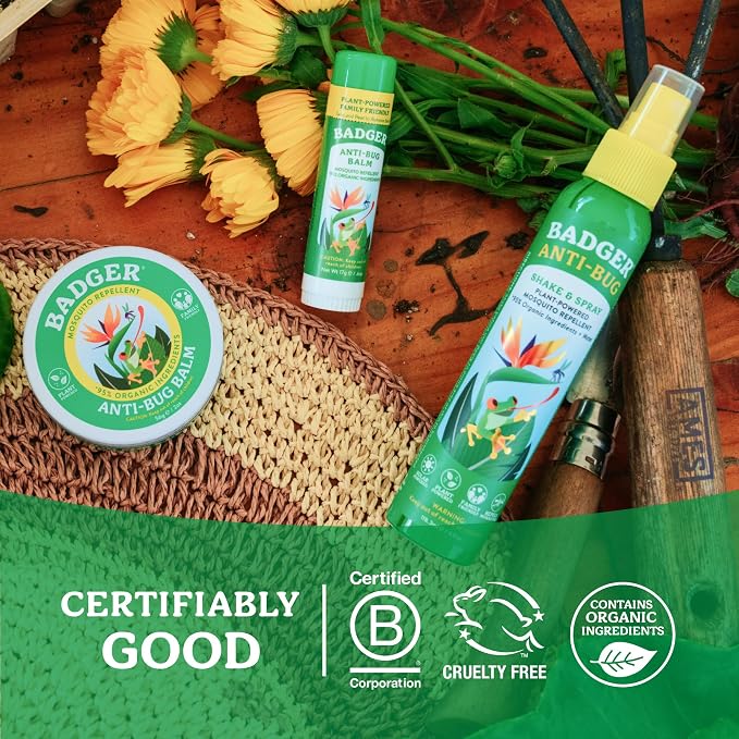 Badger Bug Spray, 3-Hour DEET-Free Mosquito Repellent, Family Friendly, Citronella & Organic Essential Oils, Natural & Vegan Insect Repellent Spray for Travel, 2.7 fl oz Aluminum Bottle, 2-Pack