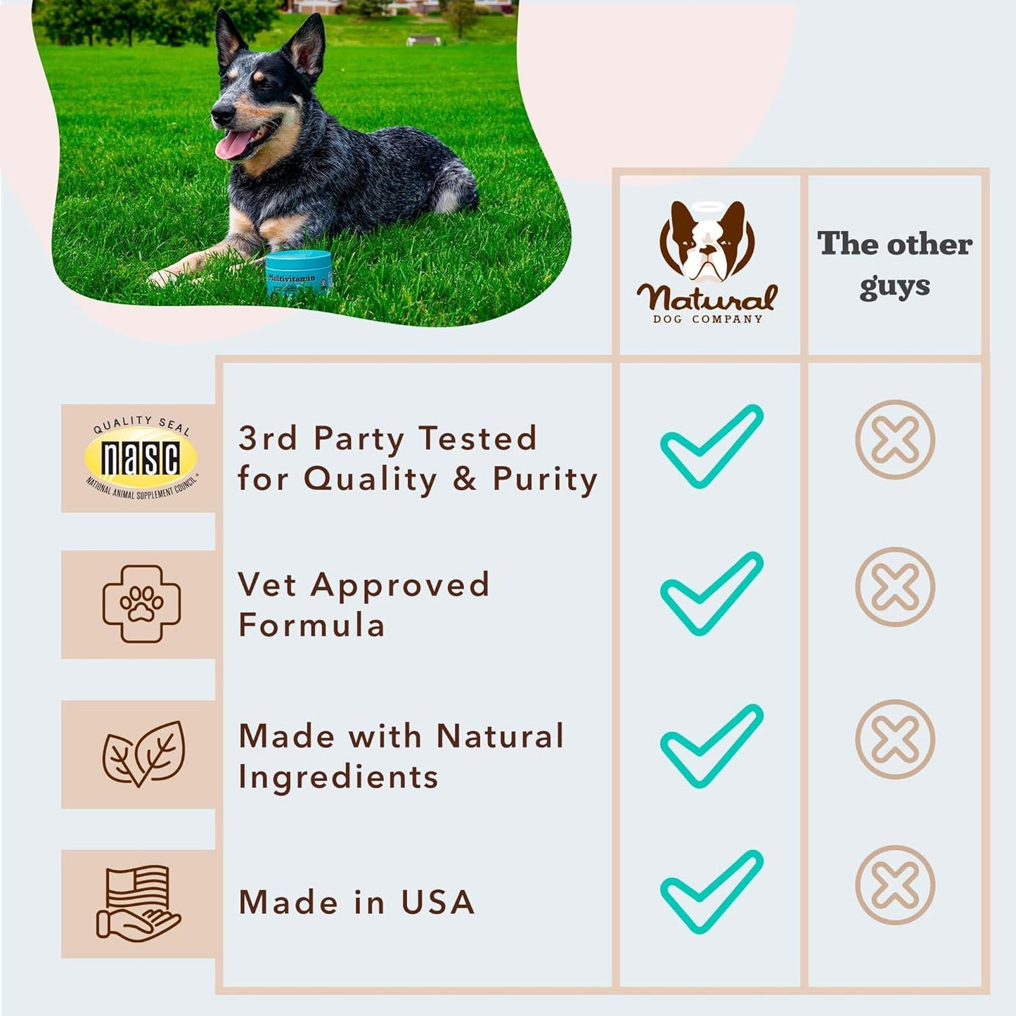 Natural Dog Company 25 in 1 Multivitamin Chews (180 Pcs) Dog Vitamins & Supplements, Peanut Butter & Bacon Flavor, Dogs, Supports Immune System, Antioxidant, Vitaminas para Perros, Multi Dog Families