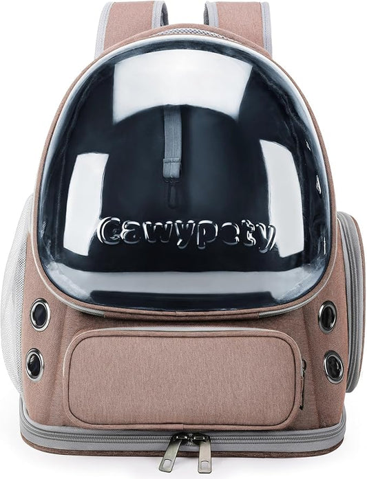 Cawypety Cat Backpack Carrier, Breathable Cat Carrier Large Space Bubble Pet Backpack for Kitty Small Dog up to 15lbs, Transparent & Foldable Pet Carrier for Travel Hiking