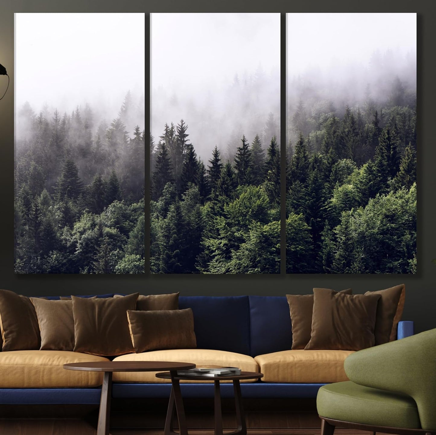 Nature Wall Art Prints - Ocean Forest Mountain Lake Canvas Landscapes - Small to Extra Large Living Room Bedroom Kitchen Bathroom Décor (Foggy Pine Forest, 71x47 Inches - 5 Panels)