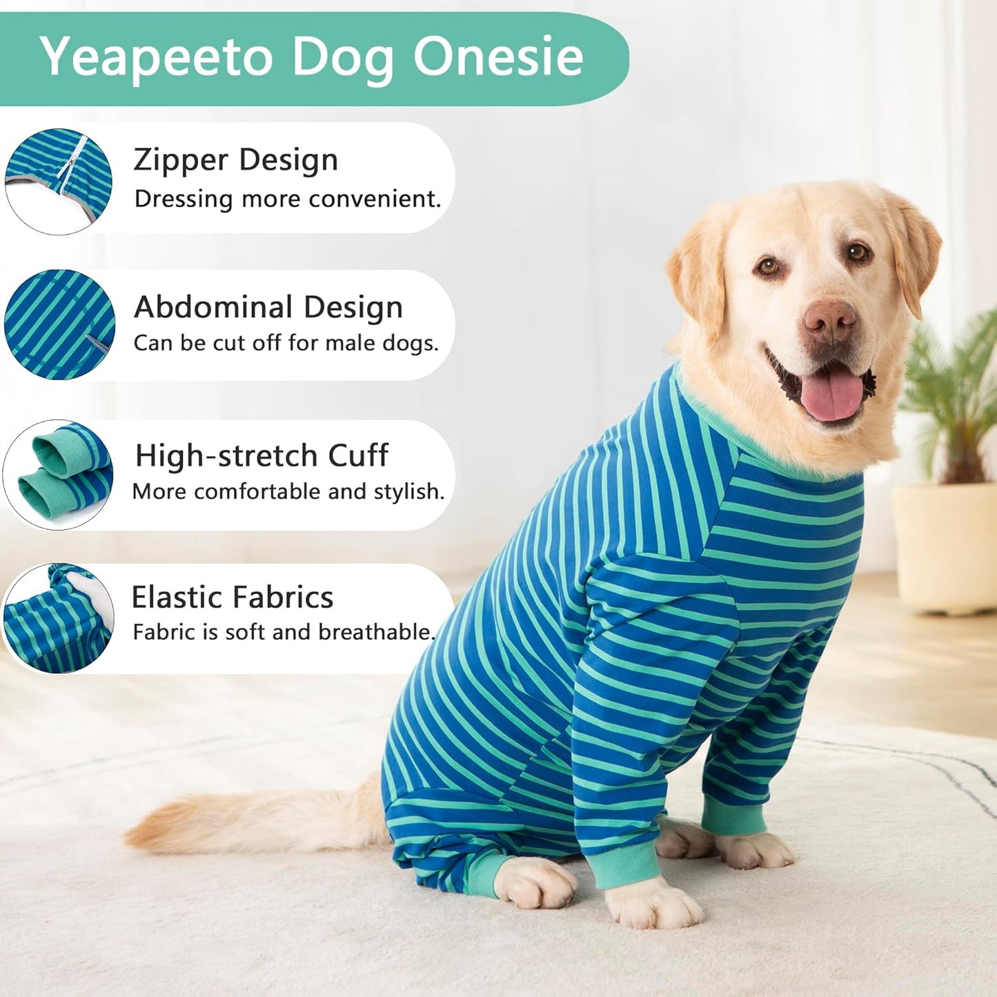 Yeapeeto Dog Onesie Surgery Recovery Suit for Large Medium Bodysuit Dogs Pajamas PJS Full Body for Shedding, Prevent Licking, Wound Protection, Cone Alternative… (Blue Green, 2XL)