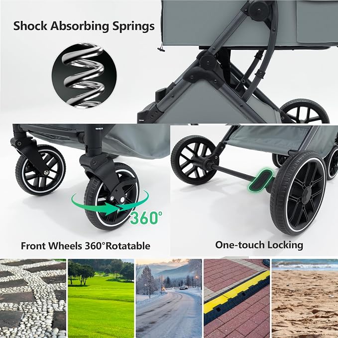 Pet Stroller for Small Medium Dogs Cats Up to 50 lbs,4 Wheels One-Click Folding Pet Stroller with Reversible Handle, All-Weather Convertible Canopy (Grey)