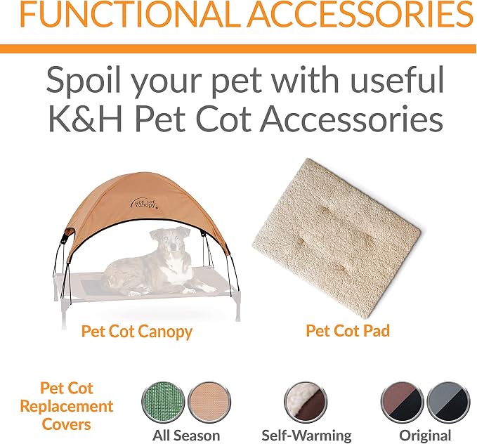 K&H Outdoor Elevated Dog Bed, Bolster Pet Cot, Medium 32x25in, Charcoal | Pet Cot for Medium & Large Pets, Washable Mesh Center Hammock with Removable Washable Bolsters, Indoor / Outdoor Dog Bed
