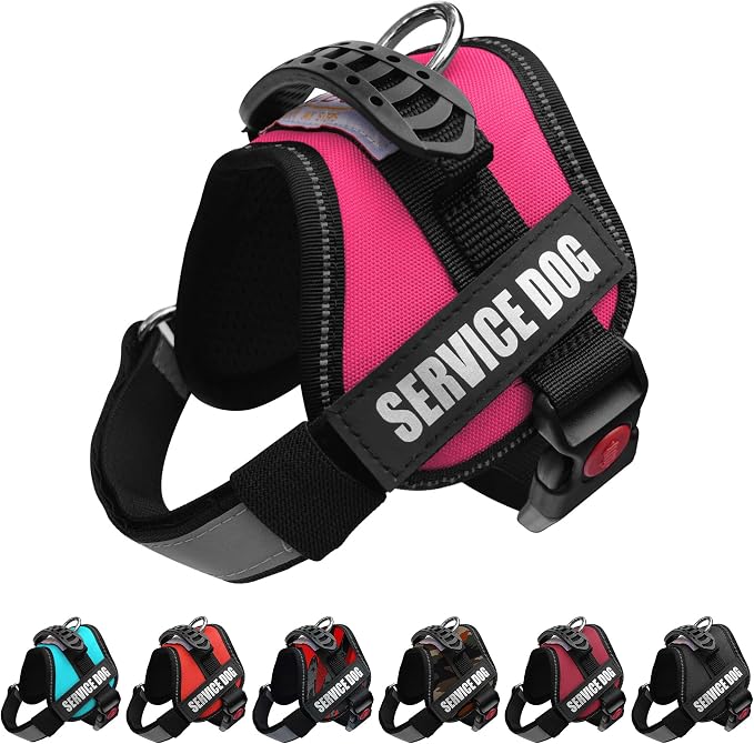 Service Dog Vest Harness – Reflective Service Animal Vest, No-Pull Harness with Handle & Mesh Padding – Sizes XXS-XL for Puppies – 2 Removable Service Patches Included (Extra Small, Pink)