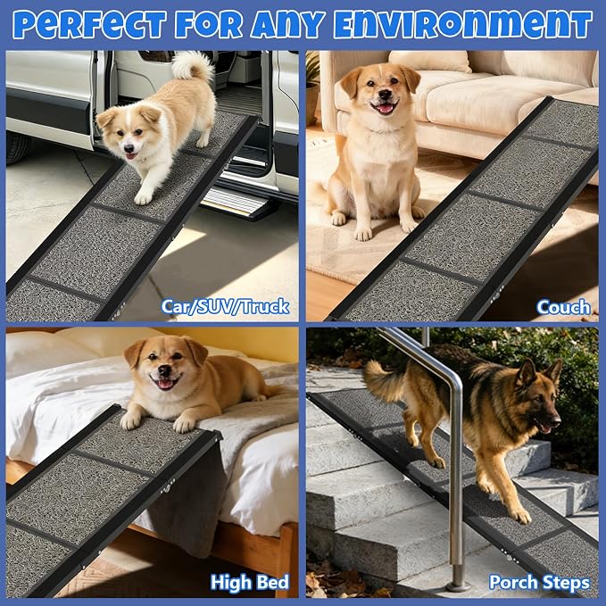 Dog Ramp for Car, Truck, 71"x17" Folding Non-Slip Pet Ramp for Large Dogs | Non-Slip Rug Surface, 250LBS Capacity, Easy to Carry & Storage, Foldable, Fits SUV/Truck, Joint-Friendly Gentle Slope