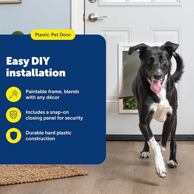 PetSafe Plastic Dog & Cat Door, Paintable Frame, Pets up to 100 lbs, Large | Snap-On Closing Panel, Fits Interior/Exterior Doors 1/16-2 in Thick, Easy DIY Install