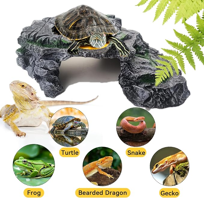 kathson Turtle Basking Platform,Resin Bearded Dragon Basking Platform Reptile Habitat Cave Climbing Ramp Turtle Tank Decoration for Leopard,Geckos,Lizards,Turtles,Snakes,Frogs,Newts