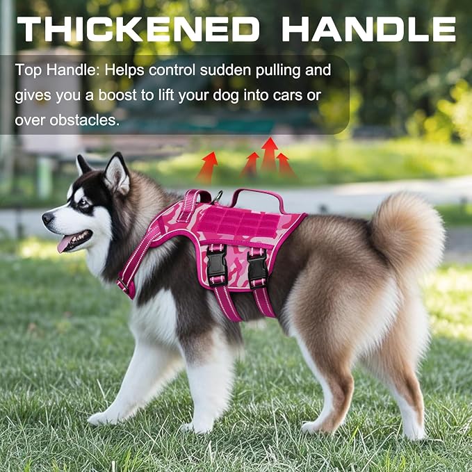 Dog Harness for Large Dogs, No Pull Tactical Vest with Front Clips | Easy Contrl Handle, Breathable Soft Padded, Adjustable, Reflective, Heavy Duty, Easy Take On & Off, Pink Camo X-Large