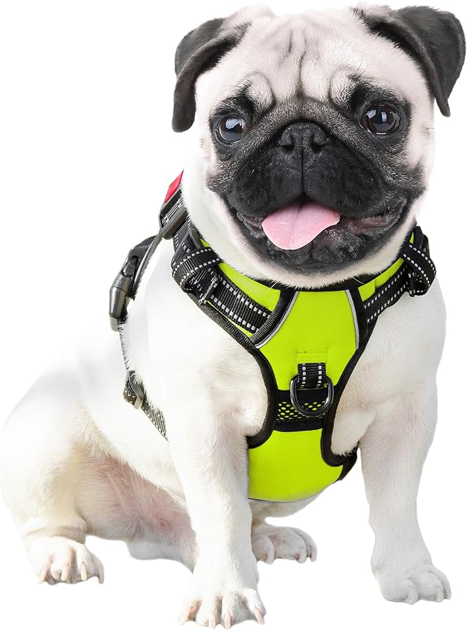 No Pull Dog Harness Medium Reflective Front Clip Vest with Handle | Adjustable 2 Metal Rings 3 Buckles ,[Easy to Put on & Take off](M, Green)