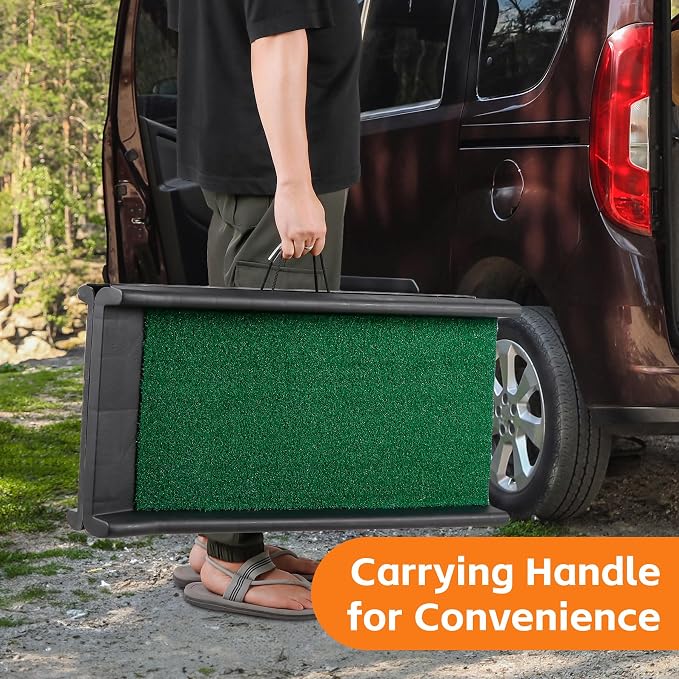 Folding Dog Ramp for Car Truck SUV 61 Inches Portable Pet Ramp with Grass Padded for Large Dogs Non Slip with Raised Siderails (Grass Surface)