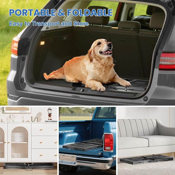 Dog Ramp for Car, 74"x 20" Large Folding Pet Stair Ramp with Non-Slip Mesh, Extra Wide Dog Steps for Medium & Large Dogs Up to 300LBS, Outdoor Portable Dogs Cars Ramp for Car SUV, Truck, RV