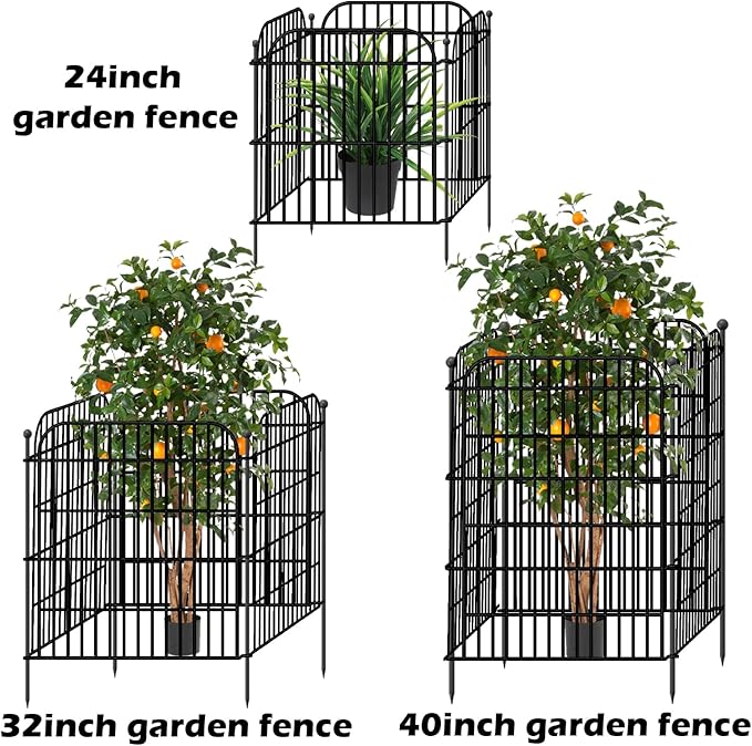 5 Panels No Dig Decorative Outdoor Garden Fence with Gate, 24 in(H) x 10 ft(L) Rustproof Metal Wire Panel Border for Yard & Patio Decor, Temporary Animal Barrier Fencing for Dog and Small Pets