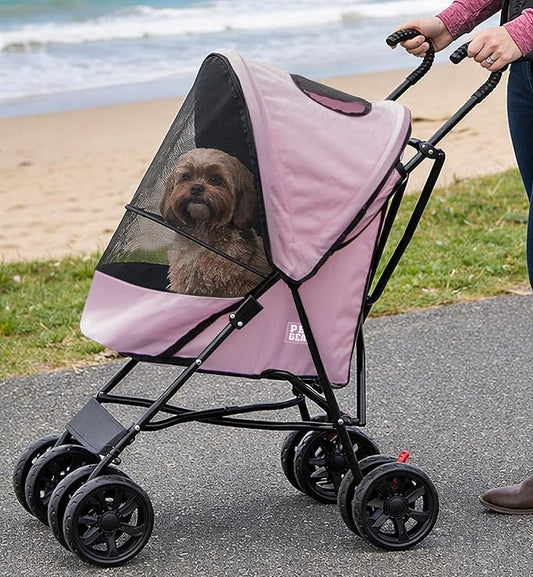 Pet Gear Travel Lite Plus Stroller, Coral | For Cats and Dogs up to 15 Pounds, Compact Easy Fold, No Assembly Required, Large Wheels
