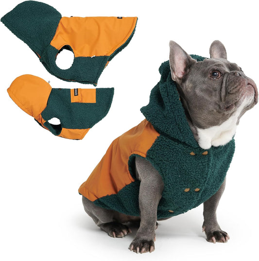 Spark Paws Reversible Dog Sweater, Sherpa Jacket Vest with Warm Fleece Lining, Warm Coat for Winter, Suitable for Small Medium, Large, XL XXL Dogs - Orange and Green - L