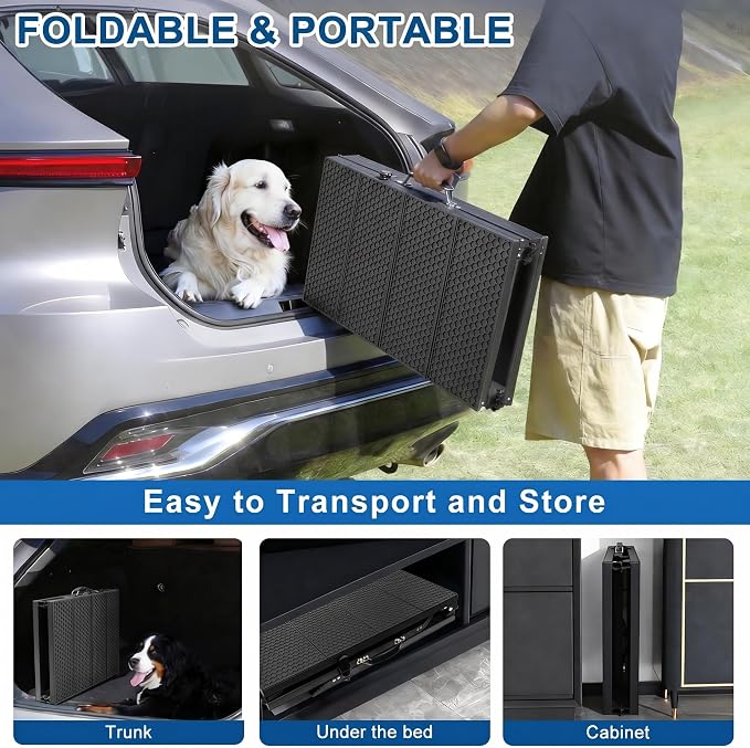 Dog Ramp for Car 90" X 17.6" Extra Long Folding Aluminum Pet Ramp for Large Dogs up to 250 LBS, High-Traction Dog Ramps for SUV Truck Cars