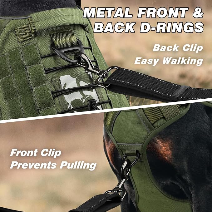 WINGOIN Green Tactical Dog Harness for Large Dogs,No Pull Dog Harness | Heavy Duty with Handle,Adjustable Reflective,Military K9 Style,xl Size Pet Vest,for Husky Doberman,for Walking Hunting