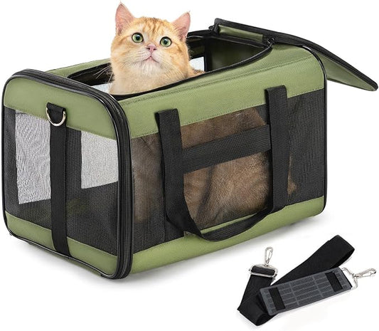 Conlun Cat Carrier Airline Approved, Soft-Sided Dog Carrier with Inner Safety Leash, Pet Transport Carrier for Small-Medium Cats Puppies up to 15 Lbs, Collapsible Travel Kitten Carrier Bag -Green M