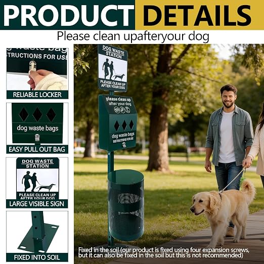 Rust-Proof Dog Waste Station, Heavy-Duty Outdoor Pet Waste Station | Dog Poop Station Outdoor, 12 Gallon Poop Station, for Commercial Use, Parks, Backyard, Waste Disposal, Dog Use