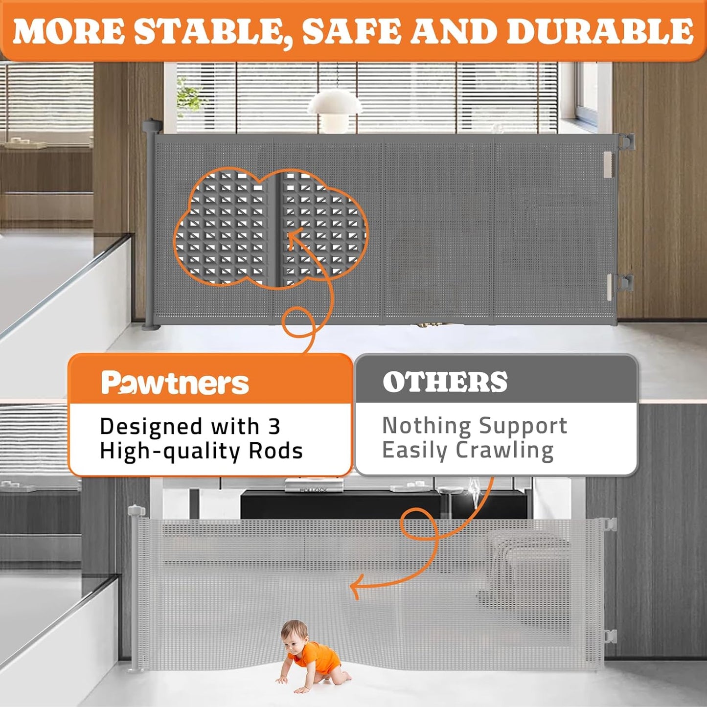 Upgrade 71" Retractable Baby Gates with Reinforced Strips, 41" Tall Retractable Gate Indoor for Baby and Pet, Outdoor Dog Gates for Stairs, Doorways, Hallways-Grey