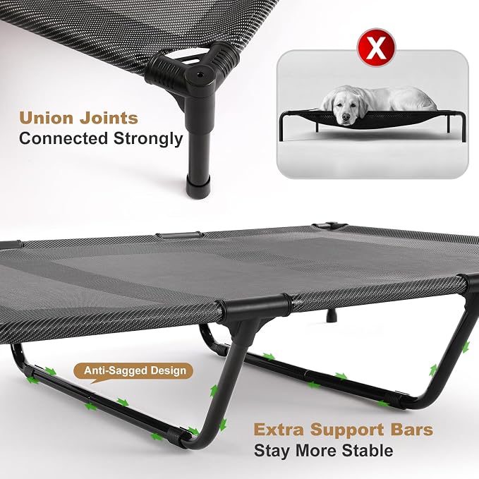 petizer XL Elevated Dog Beds for Large Dogs 48x36x9'', Hold up to 140lbs, Breathable Off-the-Ground Dog Cots, Anti-Sag Raised Dog Bed with Center Bars, Indoor & Outdoor, Blue