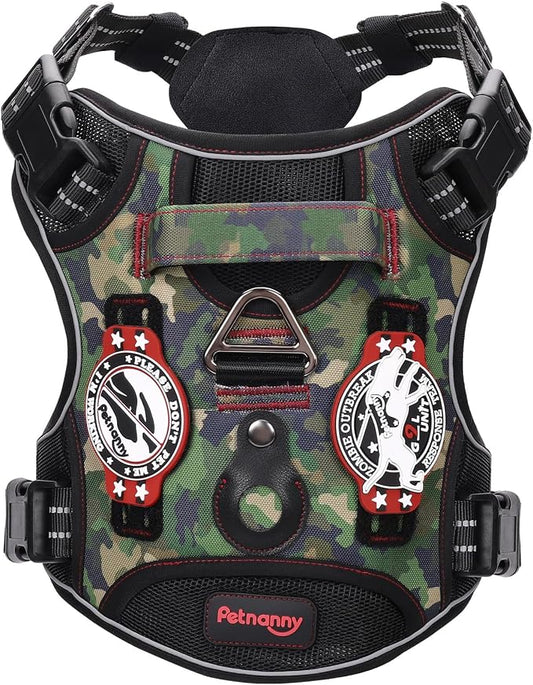 Petnanny Tactical Dog Harness No Pull Service Dog Vest L Jungle Camo | Tactical Dog Vest with breathable mesh & hook loop panel, no pull harness for walking training, adjustable fit