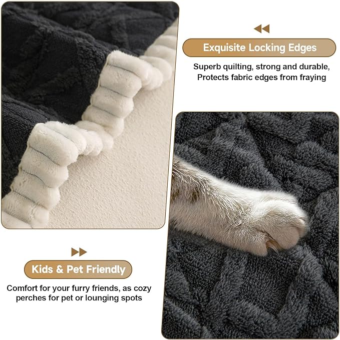 OTOB All Season Couch Cover for Dogs Washable, Geometric Jacquard Non Slip Soft Fuzzy Pet Couch Covers for 3 Cushion Couch, Cozy Plush Sofa Slipcovers Protector Dog Mat (Dark Gray, 27.6" x 82.7")