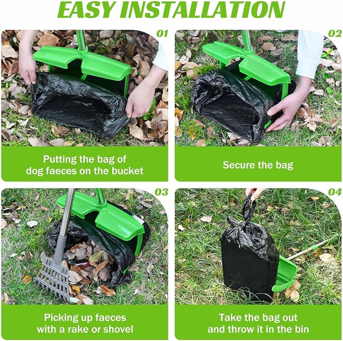 Eocnrhe Pooper Scooper with Bag Attachment, 50 inches Long Handle Pooper Scooper, Poop Scooper for Dogs, Dog Poop Scooper for Yard, Pooper Scooper for Large Dogs Heavy Duty, Poop Scooper Bin & Rake
