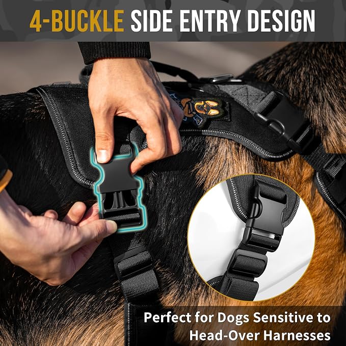 OneTigris No-Pull Easy Control Dog Harness Reflective Vest for Large Dogs | Military-grade 1000D Nylon Tactical Vest, Adjustable Dog Harness with Hook & Loop Panels for Walking, Hiking, Training