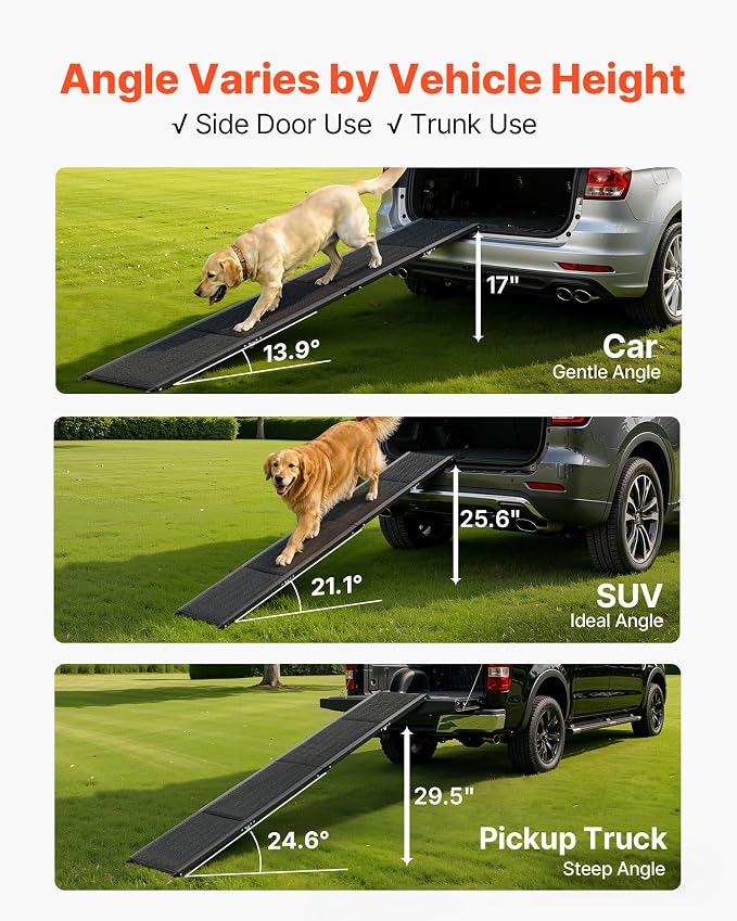 VEVOR Dog Ramp for Cars, 71" L x 20" W, Folding Pet Ramps for Medium & Large Dogs up to 250lbs, Pet Stair Ramp with Non-Slip Oxford Fabric Surface, Portable Outdoor Dog Car Ramps for SUV & Truck