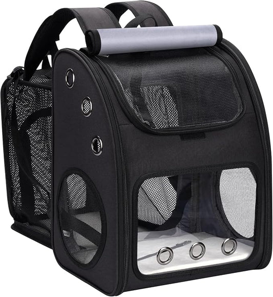 Expandable Cat Backpack Carrier for Small Cats & Pets Up to 18 lbs | Large Space Cat Backpack with Ventilated Breathable, Airline Approved Portable Travel Pet Backpack for Hiking/Camping/ Vet