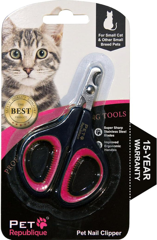 Cat Nail Clippers by Pet Republique – Professional Stainless-Steel Nail Clipper for Cats, Kittens, Hamster, Rabbits, Birds, & Small Breed Animals Claw Trimmer (Black+Pink)