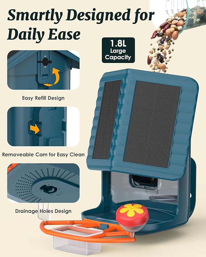 BIRDSFAVE-Bird Feeder with Camera Solar Powered, 2K Clear Live/Video/Photo Auto Arrival Alerts AI Identify Smart Cameras Birds Feeders with 32GB Card DIY Add-ons, 2.4G WiFi Wireless Birdwatching Gift