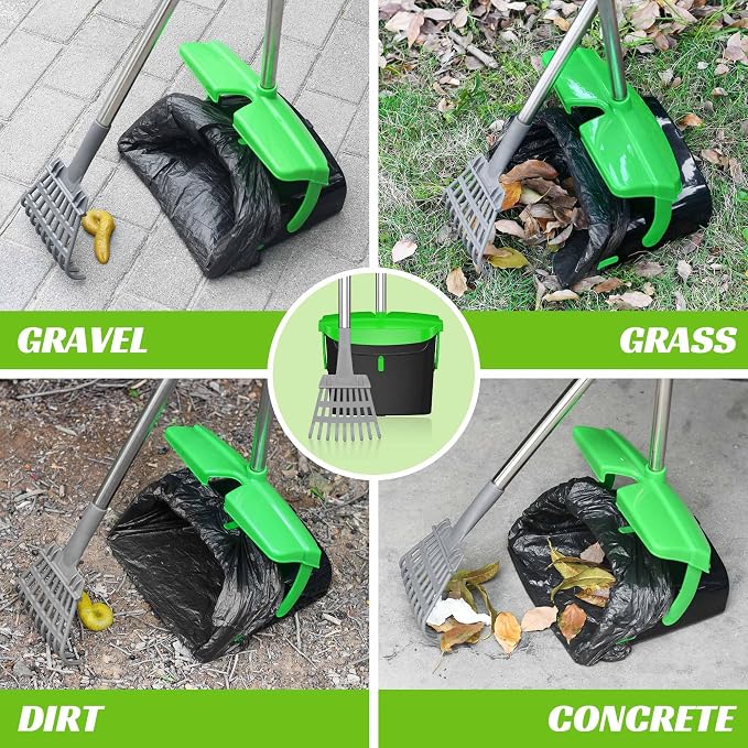 Eocnrhe Pooper Scooper with Bag Attachment, 50 inches Long Handle Pooper Scooper, Poop Scooper for Dogs, Dog Poop Scooper for Yard, Pooper Scooper for Large Dogs Heavy Duty, Poop Scooper Bin & Rake