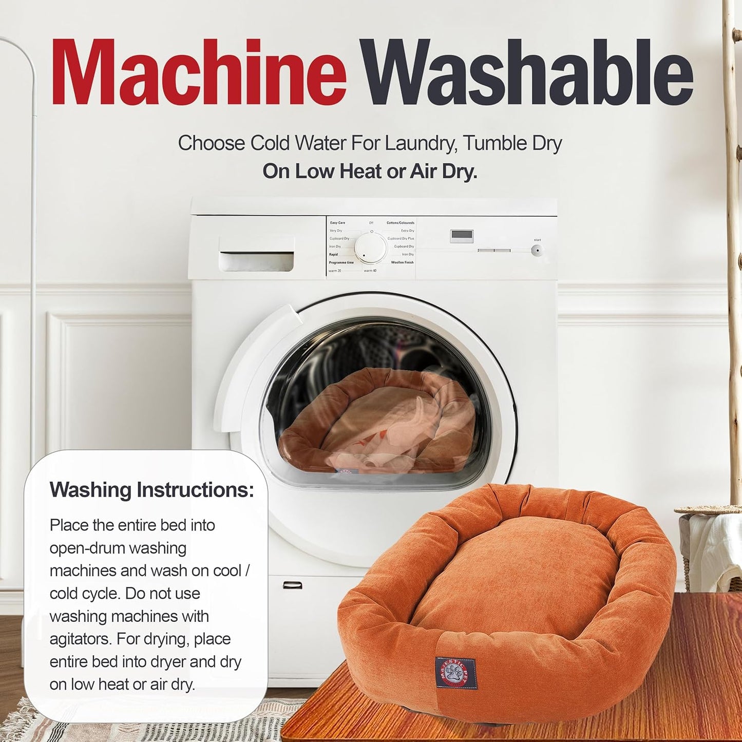 Majestic Pet 32 Inch Micro Velvet Calming Dog Bed Washable 32x23x7 (inch) – Cozy Soft Round Donut Dog Bed with Spine for Head Support - Pet Bed Medium – Orange (2025)