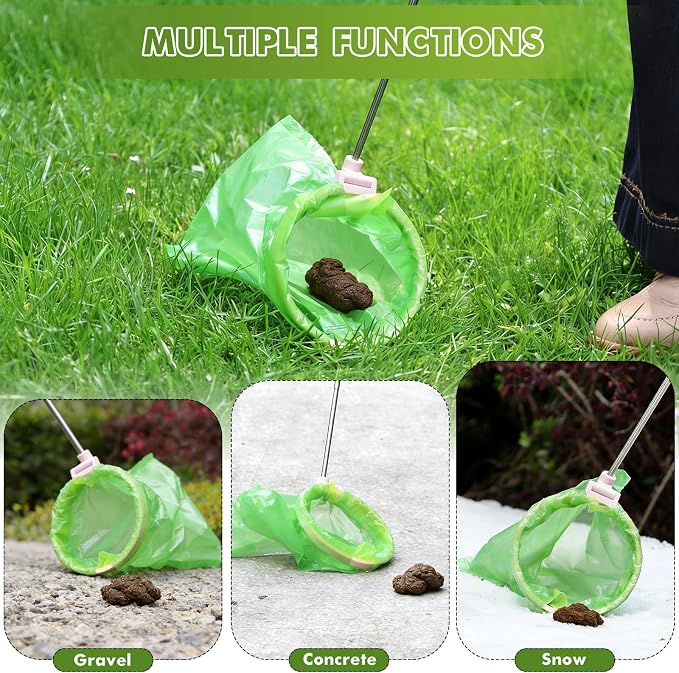Dog Pooper Scooper, 43" Extendable Pooper Scooper Long Handle with 120 Bags | Portable Poop Scoop for Small Medium Large Dogs, No Touch, Stainless Steel, Lightweight, Foldable, Suit Yard,Wild, City, Park
