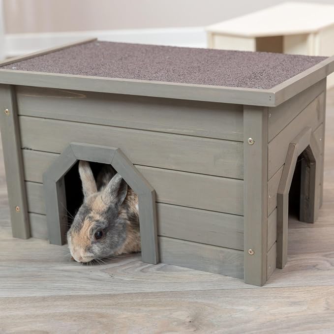 TRIXIE Indoor & Outdoor Small Animal Hideout Shelter for Rabbits and Guinea Pigs, Weatherproof Hide House with Two Entrances, Easy Assembly, Animal-Safe Design