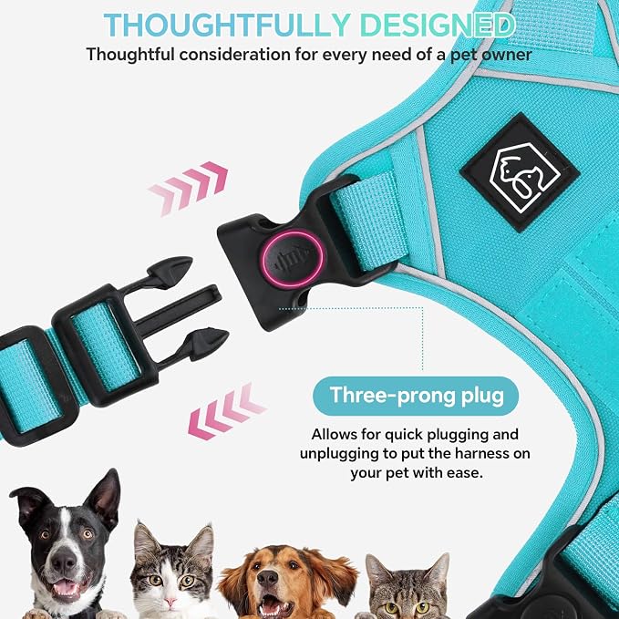 Heavy Duty Tactical Dog Harness for Medium Dogs, No Pull Dog Harness with Handle & Front Clip, Reflective Soft Padded, Hook and Loop Panel, Dog Vest for Walking, Service Training, Blue