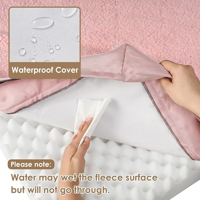 EHEYCIGA Orthopedic Dog Bed Large with Removable Washable Cover, 50IN Pink | Egg Crate Foam Support, Durable Oxford fabric, Non-Slip Bottom, Machine Washable, Soft Waterproof Plush Pet Bed Mat For Crate