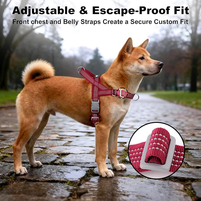 No Pull Dog Harness with Handle, Adjustable Soft Mesh Padded Vest | Reflective Walking Harness with Front Clip for Small Medium Large Dogs, Quick Fit No Escape for Training, Red, XS