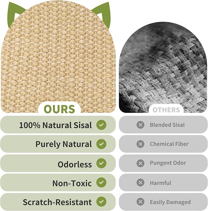 Sisal Cat Scratcher Bed for Indoor Cats, Upgraded Support Rods | Wooden Hammock Lounger, Elevated Scratch Pad for Large Cats up to 10 lbs, Natural Furniture Protector