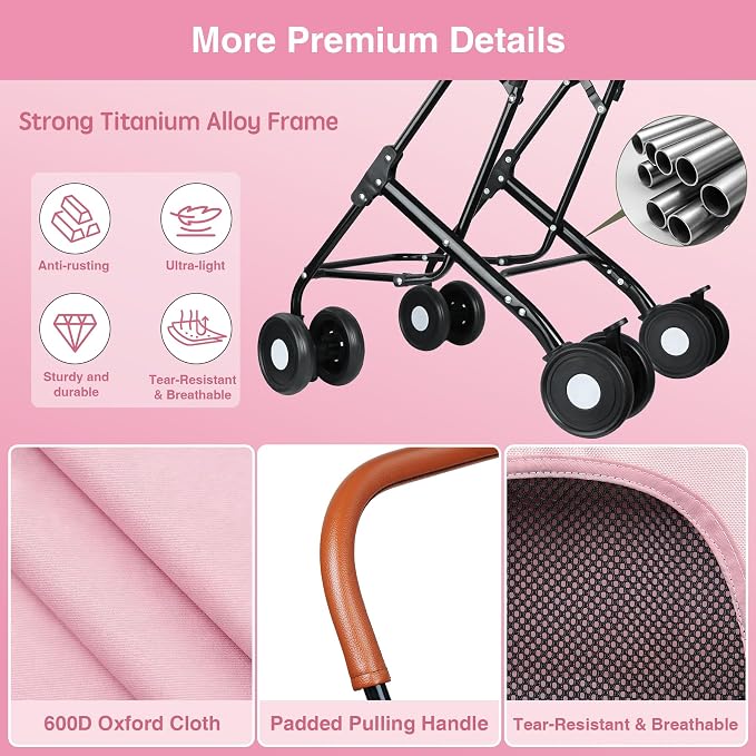 Double Pet Stroller for Dogs and Cats: Dog Stroller Foldable Travel Carriage with Detachable Carriers, Safety Belts, and 4 Lockable Wheels for Small to Medium Pets – Ideal for Multi-Pet Homes (Pink)