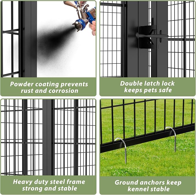 LOVMOR 8' x 4' Outdoor Dog Kennel with Roof for Large Dogs | Heavy duty steel frame, waterproof canopy, double latch door, adjustable feeding bowls for yards and patios