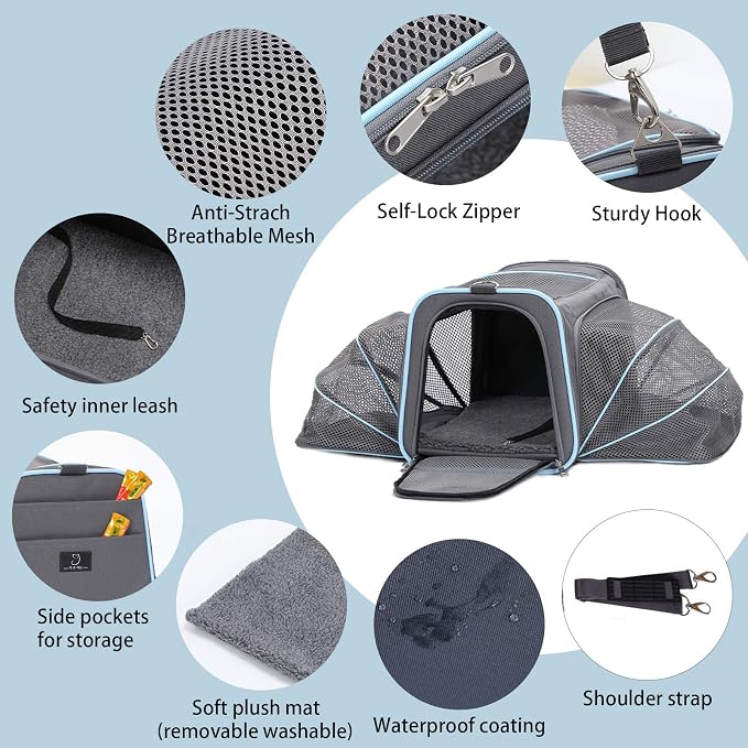 A4Pet Airline Approved Cat Carrier Dog Carriers, Soft-Sided Portable Pet Travel Washable Carrier for Cats