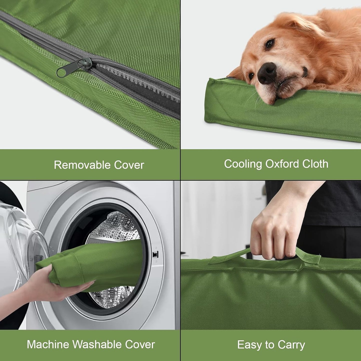 Outdoor Dog Bed for Medium Dogs, Waterproof Dog Bed for Medium Dogs Cats, Orthopedic Egg Crate Foam Pet Bed with Washable and Removable Oxford Cover, Light Green