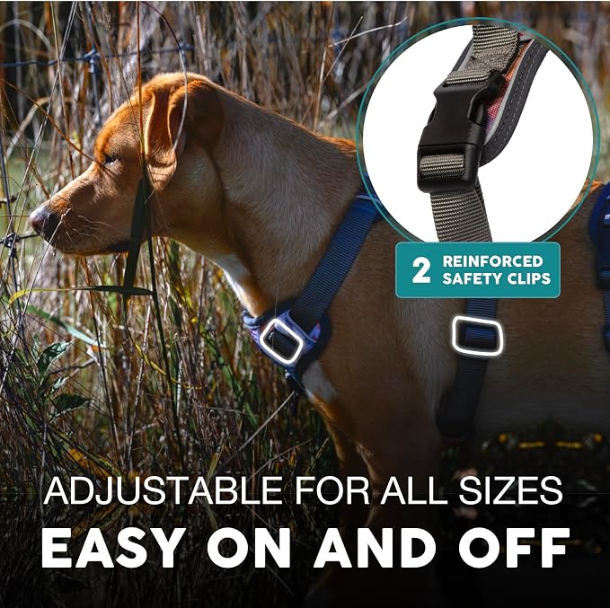 Embark No Pull Dog Harness, Reflective Adjustable Training Vest, No Choke | Adjustable straps fit all dog breeds with sturdy hooks; 360° reflective trim, soft padded Harness Design for All Dogs