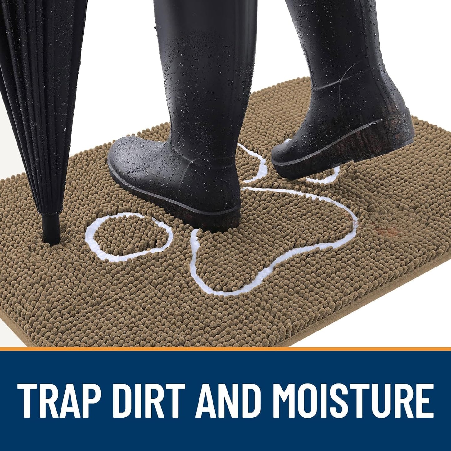 OLANLY Door Mat for Muddy Dog Paws 70x46, Ultra Absorbent Chenille Mud Doormat with Paw Print Design, Non-Slip Washable Doormat for Indoor Entryway, Quick-Dry Pet Bed Mats for Dirty Dogs, Tan