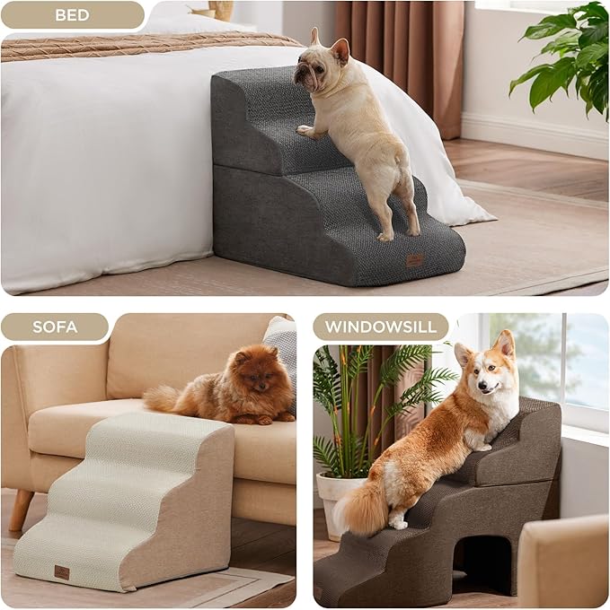 Joydeco Dog Stairs for Bed 29" H, 5-Step Pet Steps for Small Dogs and Cats, Dog Steps for High Bed, Non-Slip Balanced Ramp Indoor Pet Stairs, Brown