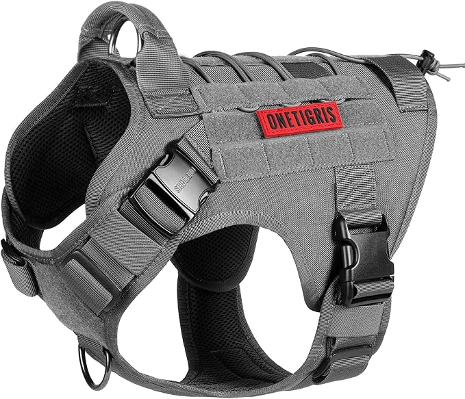 OneTigris Tactical Dog Harness Vest with Handle, Military Dog Harness for Large Medium Dogs,FIRE Watcher 2.0 No-Pull Service Dog Vest,Adjustable Dog Vest Harness for Walking Hiking Training(XL,Grey)