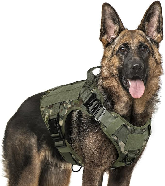 rabbitgoo Tactical Dog Harness X-Large, Heavy Duty Military No Pull Vest | Sturdy Metal Buckles, 5 Adjustments, Molle System, Powerful Pullers for Training, Hunting, Outdoor, Green Camo, X-Large