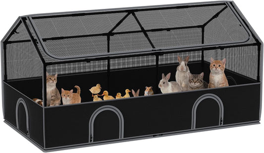 DINMO Small Animal Playpen, Chicken Brooder Box with Cover Top, Pet Fence Indoor, Guinea Pig Cages,Pet Playpen with Waterproof Floor for Hamsters, Hedgehogs, Bunny,Kittens, Chicken,Black